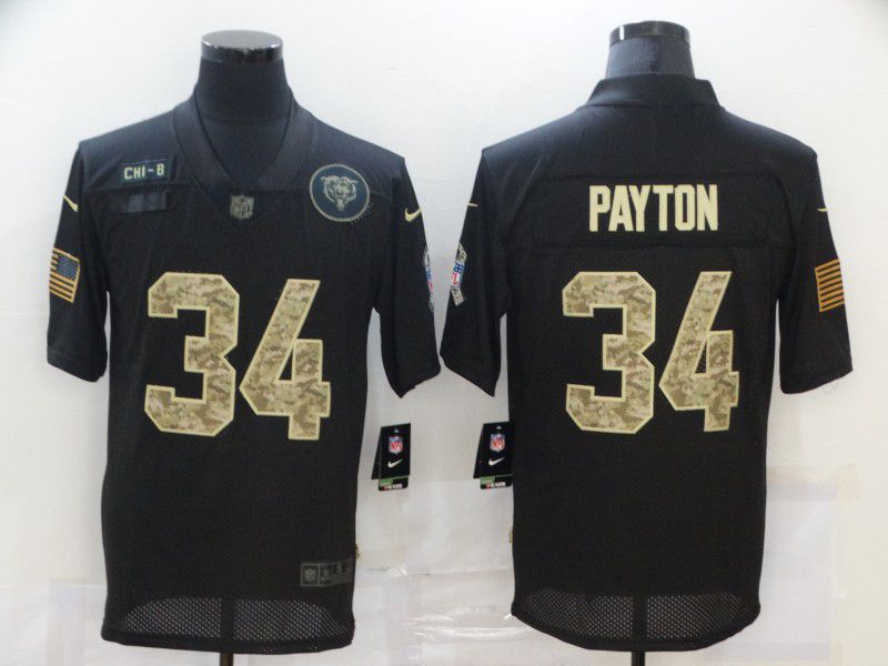 Men Chicago Bears #34 Payton Black camo Lettering 2020 Nike NFL Jersey